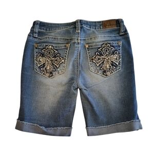 Soundgirl Vintage Y2K Denim Embroidered Cross Jean Shorts Size 12 Girls